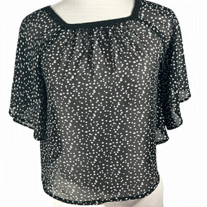 𝅺newberry sheer top butterfly circular sleeves black white polka dots size 12